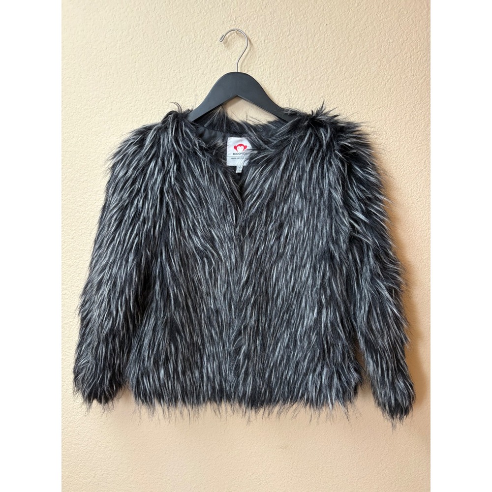 Appaman Kids Black White Faux Fur Shaggy Jacket Coat Size 10 Q5FUR